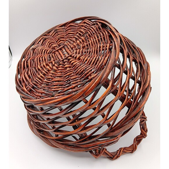 Wicker Gathering Basket Brown Thick Woven Side Handle Round Decor Bread Fruit 9" - Picture 10 of 12